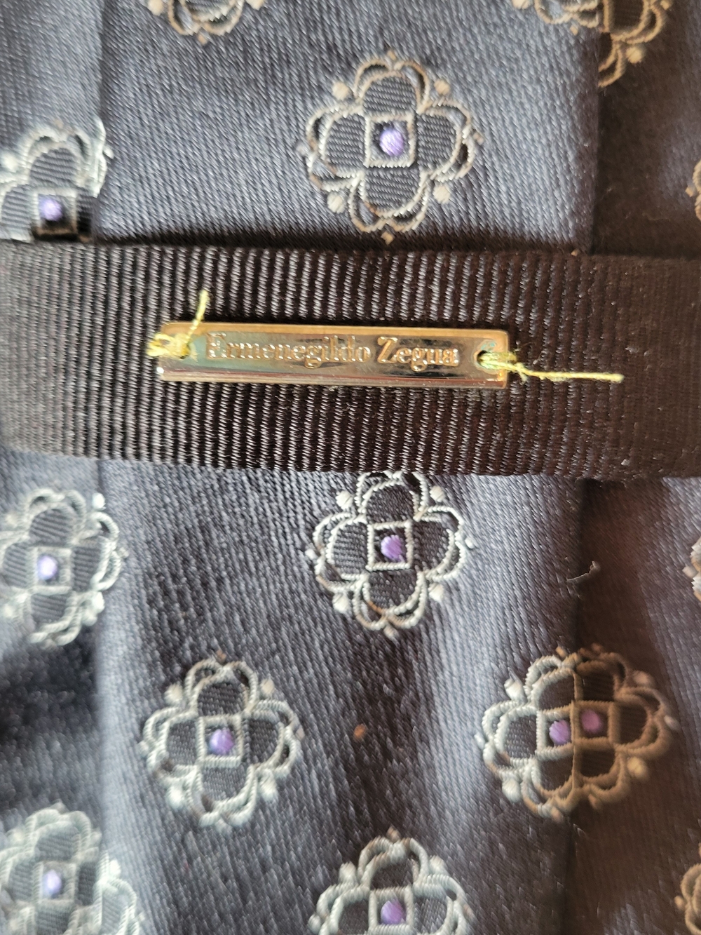 Zegna Grey Patterned Men's Tie - Picture 6 of 7
